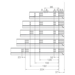Corrediça oculta de gaveta com amortecedor M43, extração total, com patilha, C.400 mm