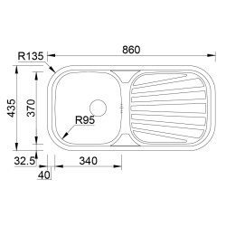 Lava louça RODI SEVILLA, uma pia com escorredor reversível, inox polido, encastrar, 860 x 435, MOD.450 mm