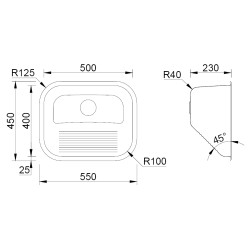 Lava louça RODI ACQUAVIVA, uma pia sem escorredor, inox polido, aplicação inferior, 550 x 450, MOD.600 mm