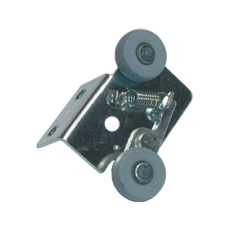 Rolete superior 10500 para porta de roupeiro, ferro zincado com mola e calço, roda borracha