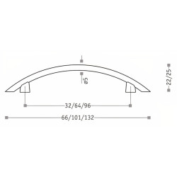 Puxador clássico, asa ponte Sofima 394, zamak cromado, 2 furos distância 96, Ø.5 x A.25 x C.132 mm