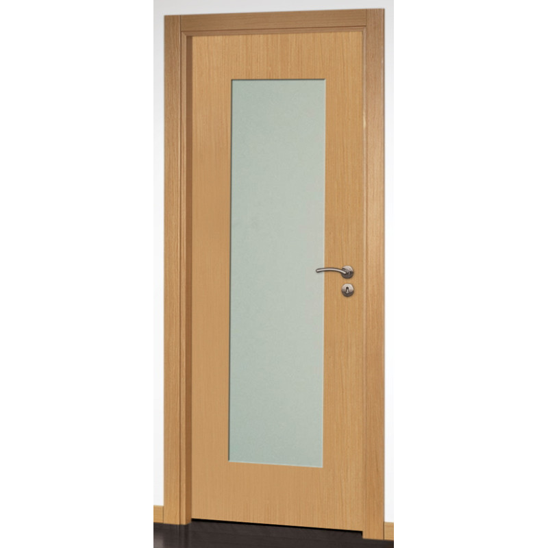 Porta interior vidro 1F A, revestida a folha faia vaporizada, c/furação, s/verniz, A.2000 x L.700 x E.35 mm