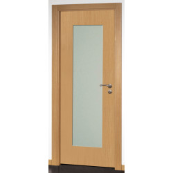 Porta interior vidro 1F A, revestida a folha faia vapor., c/furação, c/verniz, A.2000 x L.800 x E.35 mm, c/mecanização esquerda