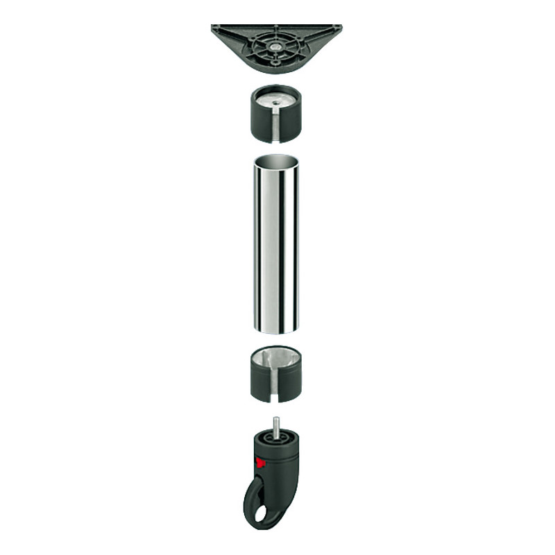 Pé para mesa com rodízio HAFELE, metálico cor aço inox, base zamak, A.1300 x Ø.80 mm