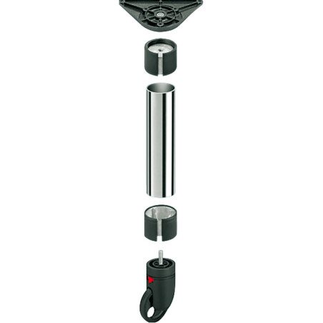 Pé para mesa com rodízio HAFELE, metálico cor aço inox, base zamak, A.1300 x Ø.80 mm