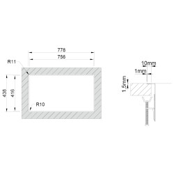 Lava louça RODI BOX LINE 74, uma pia sem escorredor, inox escovado, aplicação superior ou á face, 776 x 436, MOD.900 mm