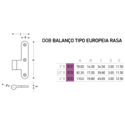 Dobradiça balanço tipo Europeia rasa Sofima 3033 para porta, latão niquel Escovado, 4", A.110 x L.45,65 x E.3 mm, esquerda