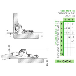 Dobradiça curva 17 DANCO F85080/92C44 WS, braço em aço niquelado, copo Ø.35 furação 48 mm sem mola, abertura 110º