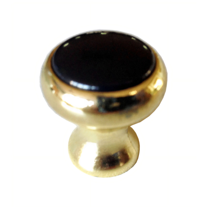 Puxador clássico, cogumelo redondo SM 304, zamak latonado/botão plástico preto, 1 furo, Ø.22 x A.24 mm