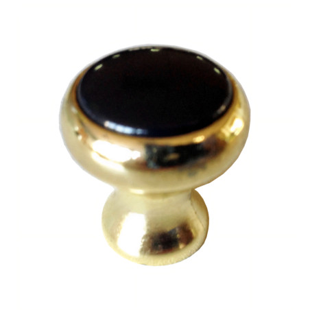 Puxador clássico, cogumelo redondo SM 304, zamak latonado/botão plástico preto, 1 furo, Ø.22 x A.24 mm