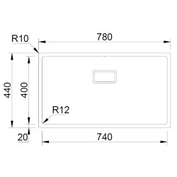 Lava louça RODI BOX LUX 74, uma pia sem escorredor, inox escovado, aplicação superior ou á face (A), 780 x 440, MOD.900 mm