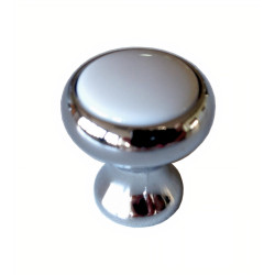 Puxador clássico, cogumelo redondo SM 304, zamak cromado/botão plástico branco, 1 furo, Ø.22 x A.24 mm