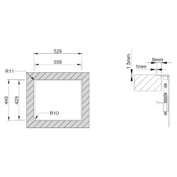 Lava louça RODI INVISIBLE 40, uma pia sem escorredor, inox escovado, aplicação superior ou á face, 527 x 447, MOD.600 mm