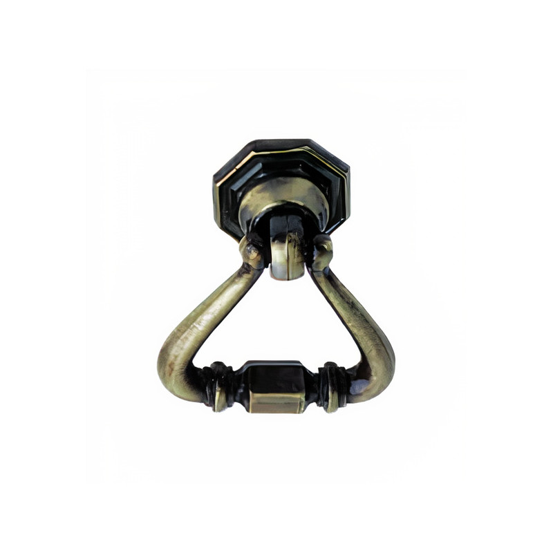 Puxador rústico, espelho octogonal c/pingente argola SM 325, zamak oxidado bronze, C.44 mm
