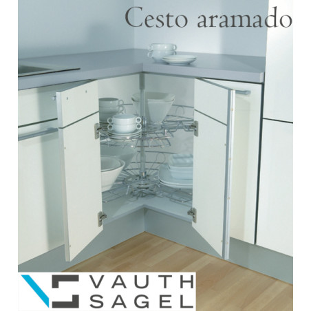 Cesto giratório 3/4 VAUTH-SAGEL VS COR Wheel, 2 cestos aramado cromado, fixação com varão, MOD.800 x 800, Ø.720 mm