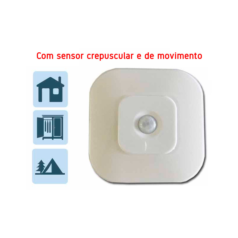 Luz para parede c/8 LEDs SMD brancos 36097, c/adesivo, c/sensor crepuscular e de movimento, 7,5 x 7,5 x 2 cm, 480LM