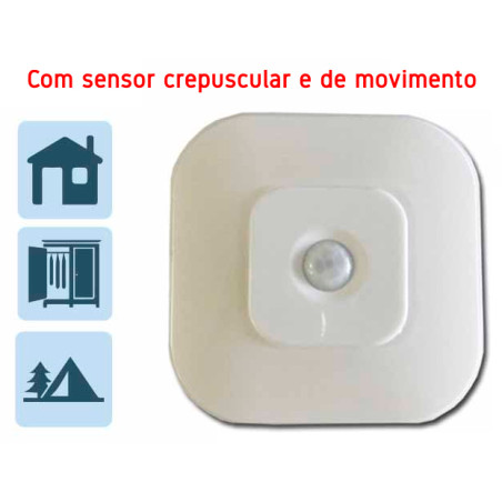 Luz para parede c/8 LEDs SMD brancos 36097, c/adesivo, c/sensor crepuscular e de movimento, 7,5 x 7,5 x 2 cm, 480LM