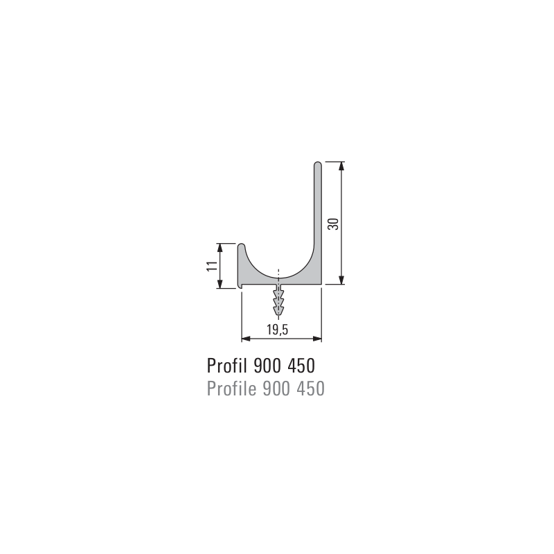 Perfil puxador topo J SCHUCO 900450, alumínio anodizado, A.30 x P.19,5 x C.5000 mm