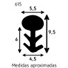 Perfil vedante/batente 615 p/estores, plástico preto, A.9,5 x L.5,5 mm