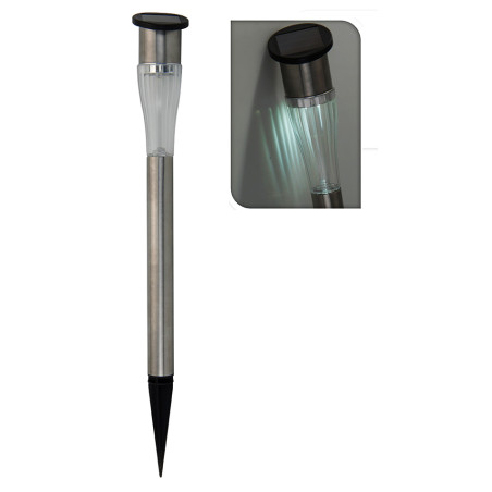 Estaca cilíndrica solar LED luz branca 73123 para jardim, aço inox, A.37 cm