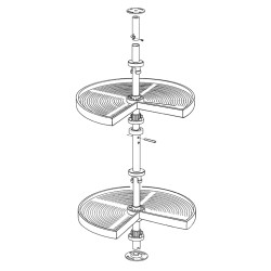 Cesto giratório 3/4 para canto, fixação com varão, 2 x 20 kg, plástico branco, M.800, X.305, Ø.710 mm