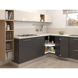 Cesto giratório 3/4 para canto, fixação com varão, 2 x 20 kg, plástico branco, M.800, X.305, Ø.710 mm