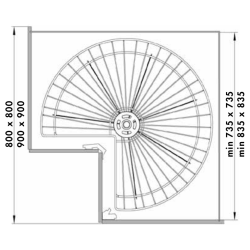 Cesto giratório 3/4 VAUTH-SAGEL VS COR Wheel, 2 cestos aramado cromado, fixação com varão, MOD.900 x 900, Ø.820 mm