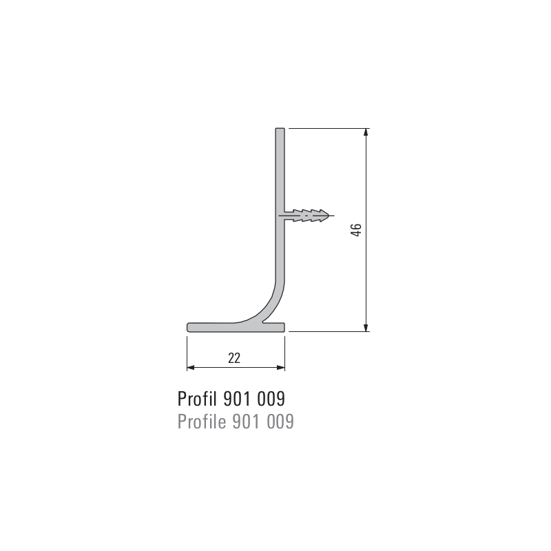 Puxador atual perfil, vertical L SCHUCO 901009, alumínio branco, P.22 x A.46 x C.5000 mm