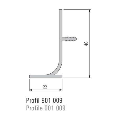 Puxador atual perfil, vertical L SCHUCO 901009, alumínio branco, P.22 x A.46 x C.5000 mm
