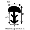 Perfil vedante/batente 608 p/portas de madeira, plástico cinza, A.10 x L.8 mm