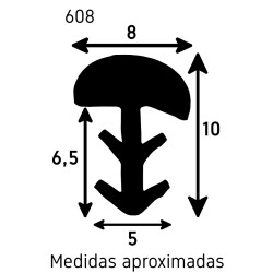 Perfil vedante/batente 608 p/portas de madeira, plástico faia, A.10 x L.8 mm