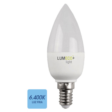 Lâmpada vela/cone LED luz fria 98328, Ø.3,6 x 10,3 cm, E14, 200°, CE.A+ 220/240V 5W 400LM 6400K