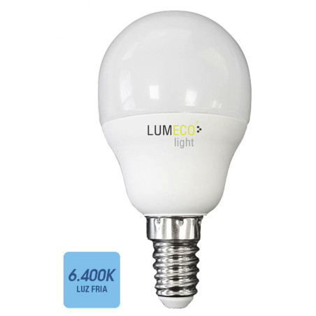 Lâmpada esférica/bola LED luz fria 98322, Ø.4,5 x 8 cm, E14, 200°, CE.A+ 220/240V 5W 400LM 6400K