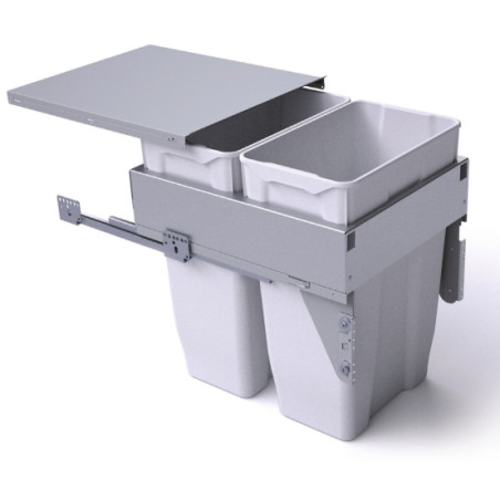 Balde lixo p/cozinha Gollinucci 588, extracção total c/amort., plástico cinza, 2 x 35 lts, L.400 x P.500 x A.560, MOD.450 mm