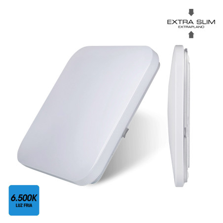 Aplique quadrado LED luz fria 32522 para parede, C.28 x L.28 x A.6,3 cm, IP20, 120°, CE.A 220/240V 12W 840LM 6500K