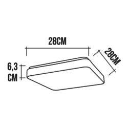 Aplique quadrado LED luz fria 32522 para parede, C.28 x L.28 x A.6,3 cm, IP20, 120°, CE.A 220/240V 12W 840LM 6500K