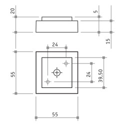 Pé/base para sofá Sofima 1067, zamak lacado cromado mate, A.20 x L.55 x C.55 mm
