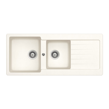Lava louça RODI COMPOSITE 116 ALPINA, duas pias com escorredor reversível, compósito, encastrar, 1160 x 500, MOD.800 mm