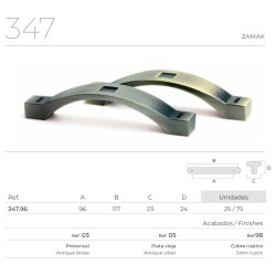 Puxador clássico, asa ponte SCH 347.096.03, zamak bronze antigo, 2 furos distancia 96, C.117 x L.23 x A.24 mm