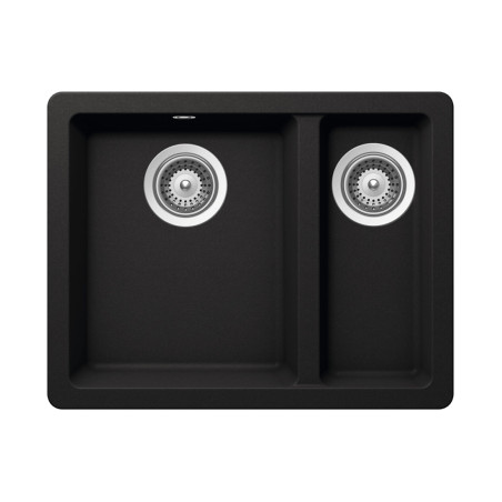 Lava louça RODI COMPOSITE DUO 60 NERO, duas pias sem escorredor, compósito, aplicação superior ou inf., 550 x 430, MOD.600 mm