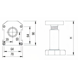 Pé p/cozinha c/afinação STRONG Big 150, plástico preto, base rectangular, A.150 mm