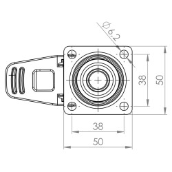 Rodízio giratório STRONG TOP 285207, roda Ø.50 em poliuretano, c/travão, zincado/transparente, 35 kg, base L.50 x C.50, A.65 mm