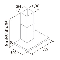 Exaustor chaminé de parede CATA LEGEND 9000 XGBK, inox/preto, CE.A++ 70W, tira LED, som 42-59dB, fluxo ar 190-530m3/h, 90 cm