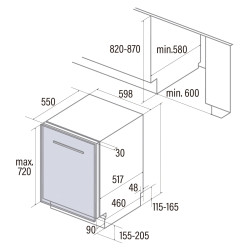 Máquina de lavar louça de encastrar CATA LVI 61014, 14 talheres, 3 cestos, 5 programas, CE.E, som 49dB, 60 cm