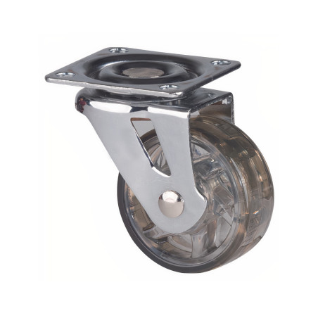 Rodízio giratório STRONG TOP 285206, roda Ø.50 em poliuretano, s/travão, zincado/transparente, 35 kg, base L.50 x C.50, A.65 mm