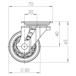 Rodízio giratório STRONG TOP 285206, roda Ø.50 em poliuretano, s/travão, zincado/transparente, 35 kg, base L.50 x C.50, A.65 mm