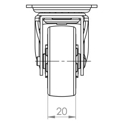 Rodízio giratório STRONG TOP 285206, roda Ø.50 em poliuretano, s/travão, zincado/transparente, 35 kg, base L.50 x C.50, A.65 mm
