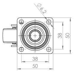 Rodízio giratório STRONG TOP 285206, roda Ø.50 em poliuretano, s/travão, zincado/transparente, 35 kg, base L.50 x C.50, A.65 mm