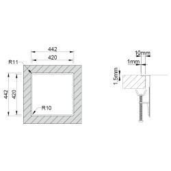 Lava louça RODI BOX LUX 40, uma pia sem escorredor, inox escovado, aplicação inferior (A), 440 x 440, MOD.500 mm