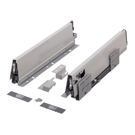 Lateral de gaveta c/amortecedor STRONG StrongBox, silenciosa, extração total, 35 kg, cinza, E.16, A.86 x C.500 mm